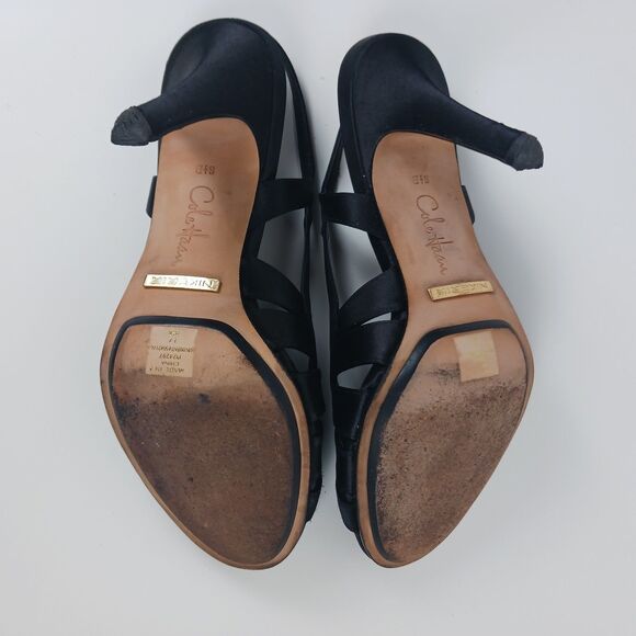 Cole Haan Sari Air Sling Black Satin Size 8.5 Open Toe Heels Air Tech Footbed - Picture 8 of 16